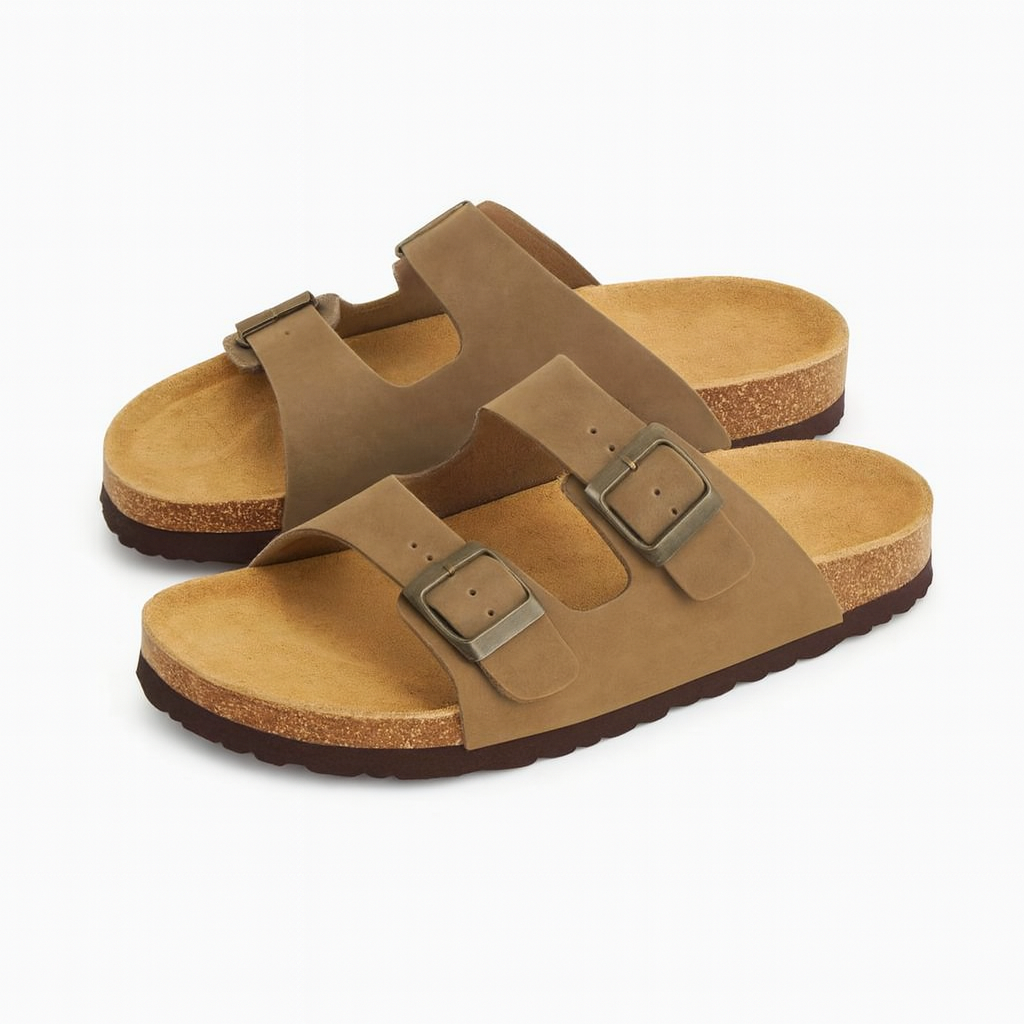 Suede Double Buckle Sandals – Comfort Cork Footbed | The Clog House™