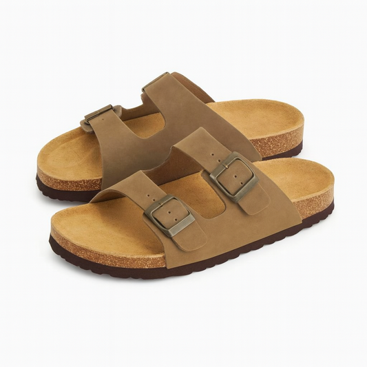 Suede Double Buckle Sandals – Comfort Cork Footbed | The Clog House™